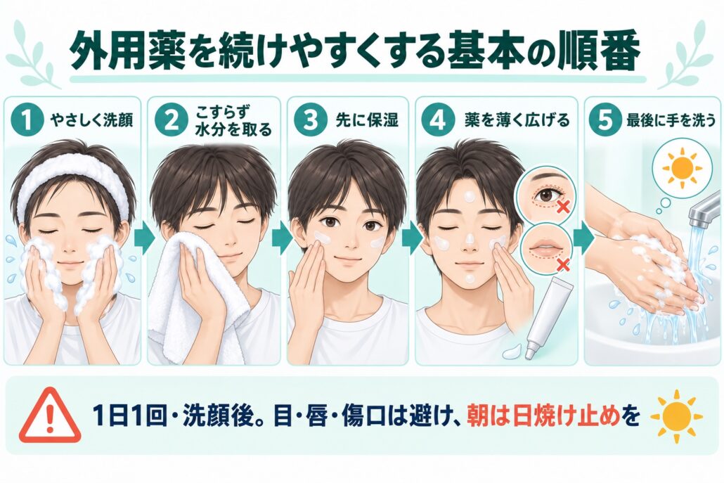 洗顔、保湿、外用薬、手洗いまでの正しい順番