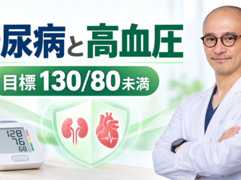糖尿病と高血圧の降圧目標130/80未満を解説するアイキャッチ
